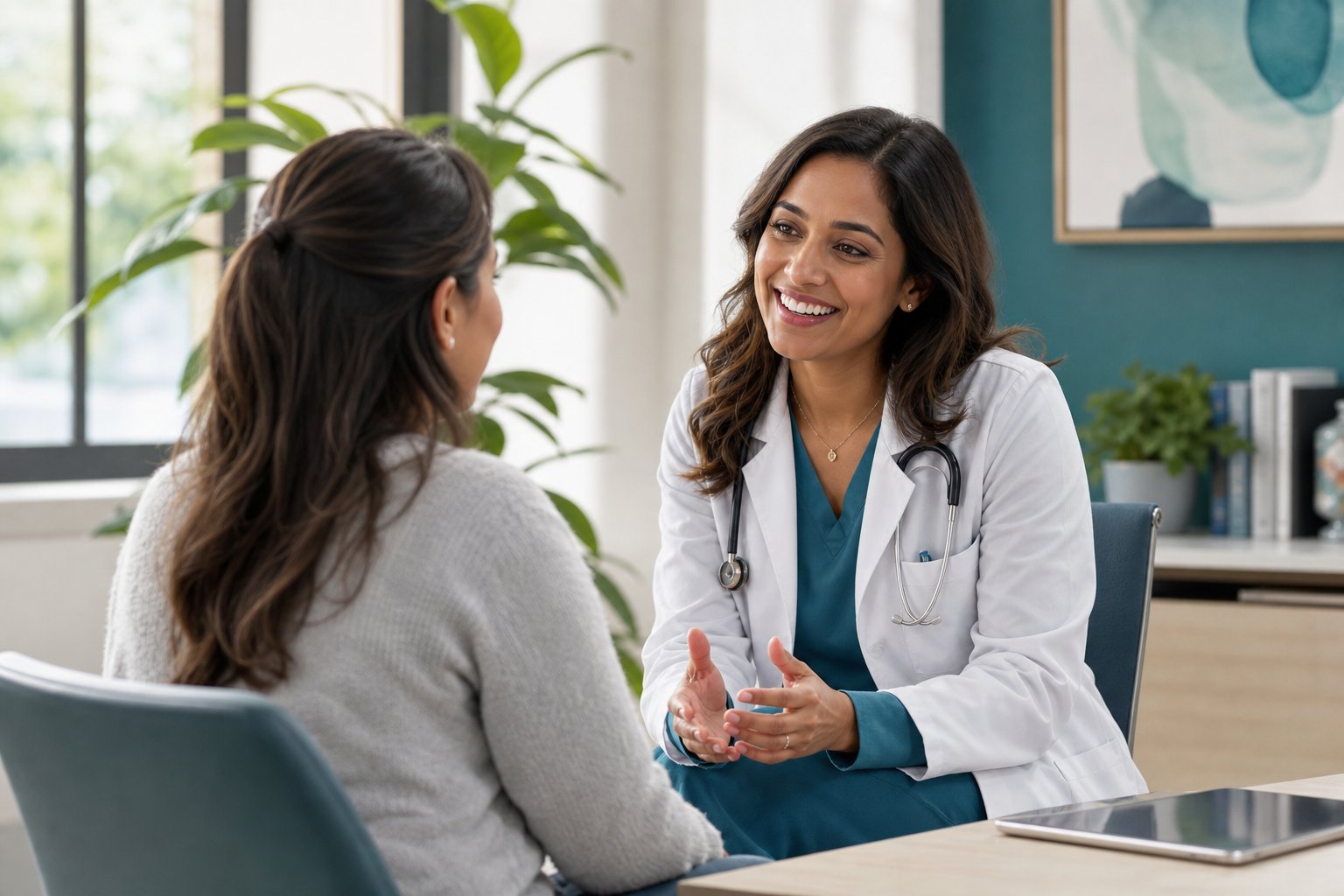 Doctor speaking warmly with a patient